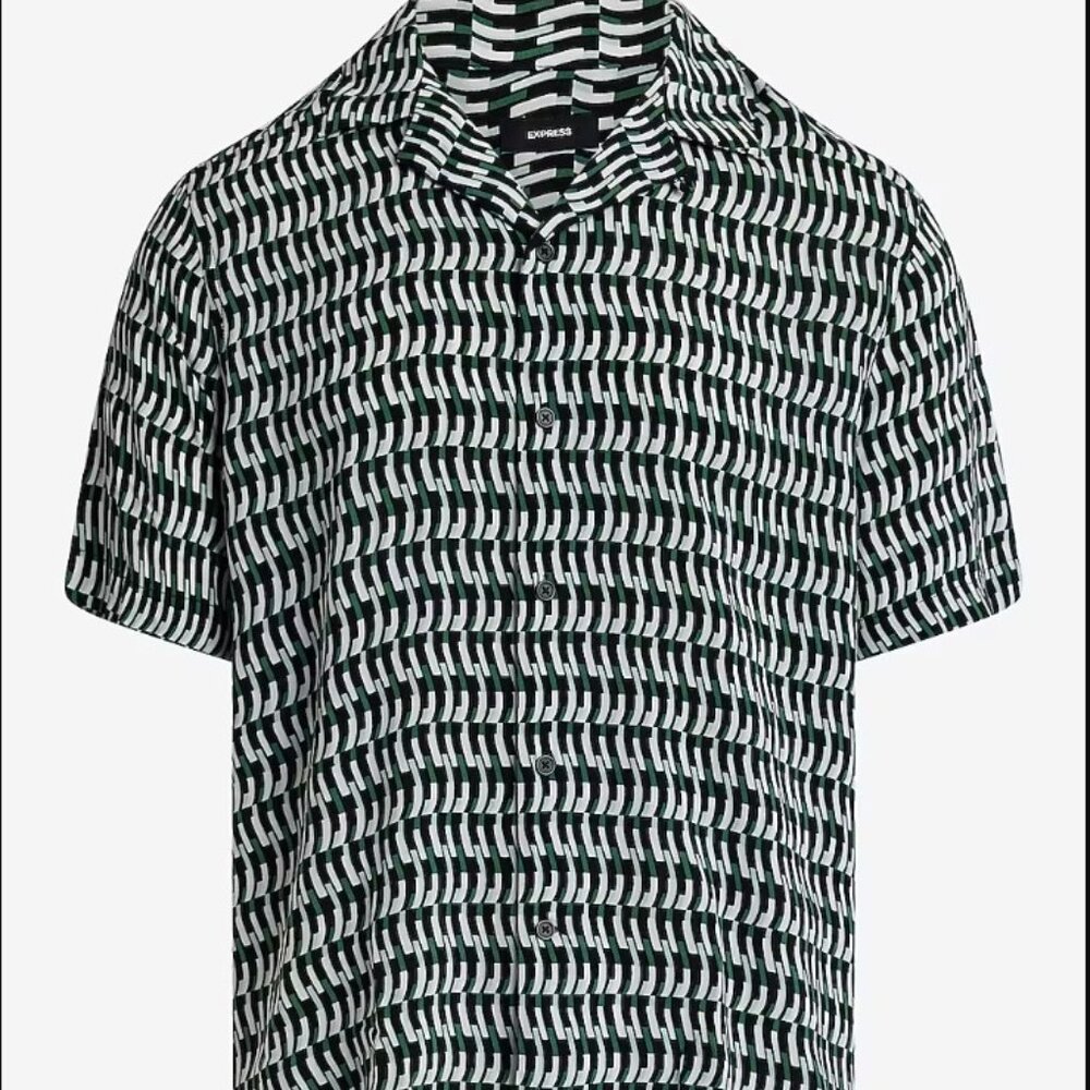 Express Large Men's Geo Rayon Short Sleeve Shirt